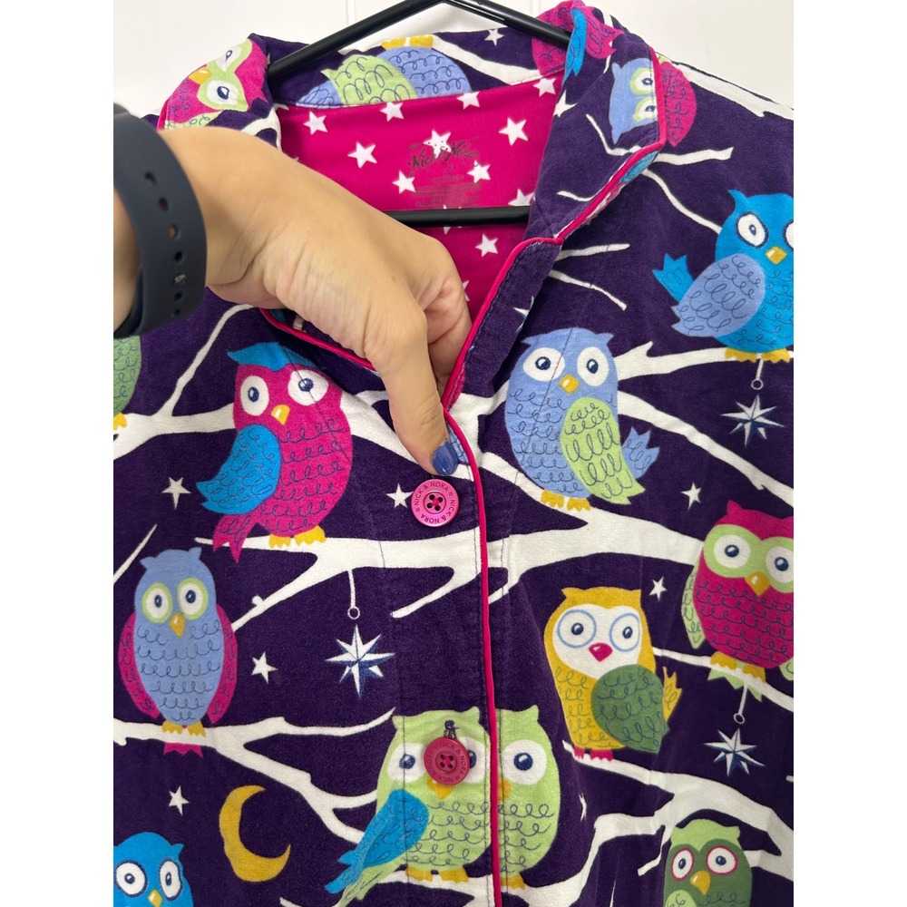 Nick & Nora Nightgown Sleep shirt L Purple Owl Print whimsical kitschy Sleepwear - Picture 10 of 11